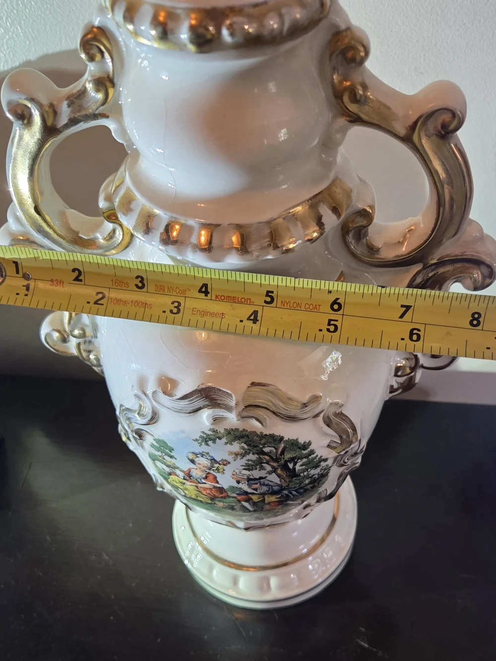 Vintage Ornate White and Gold Decorative Urn Lamp - Classic Home Accent